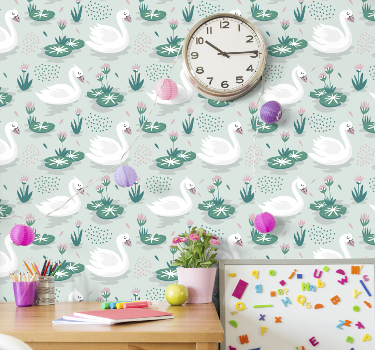 Swans Lake Pattern animal wallpaper - TenStickers