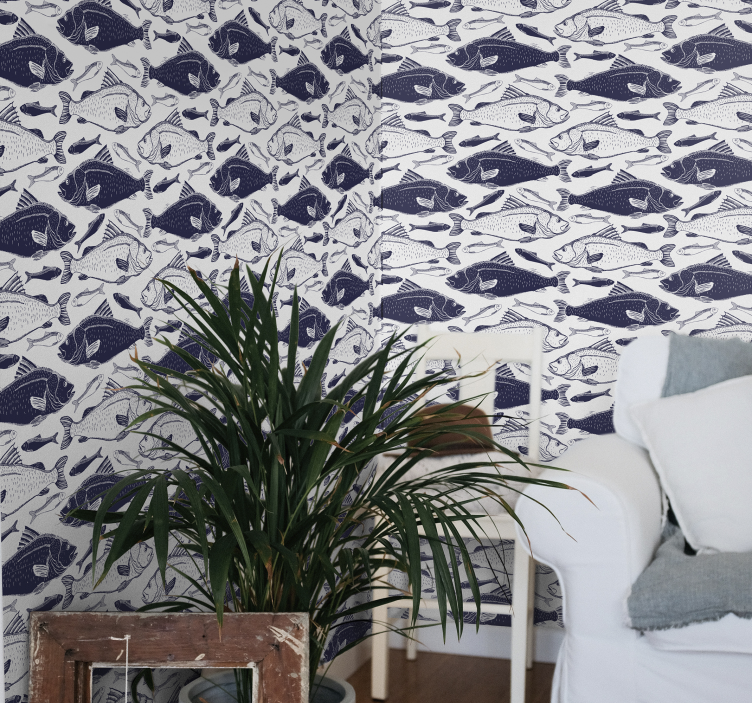 Swimming gray pattern fish wallpaper - TenStickers