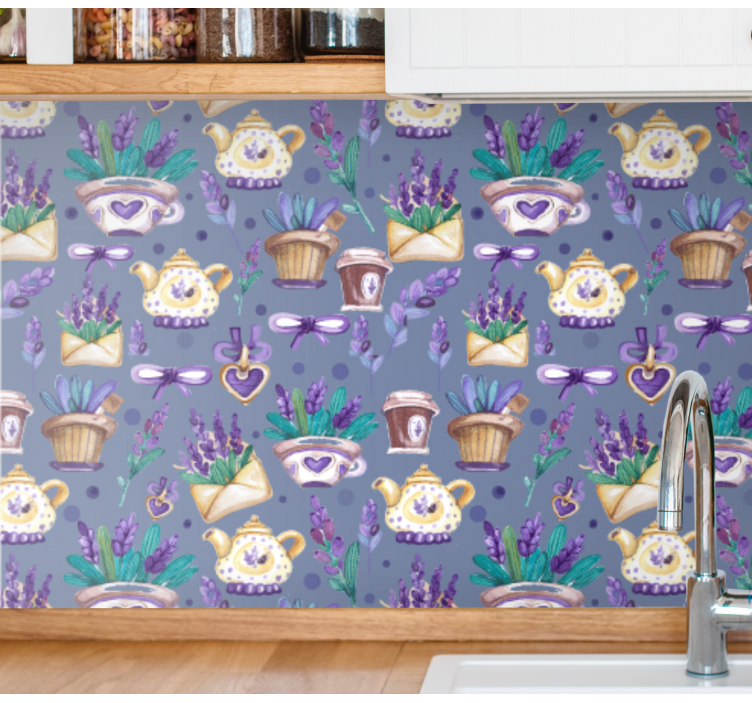 Teatime Lavender Pattern ornamental wallpaper - TenStickers
