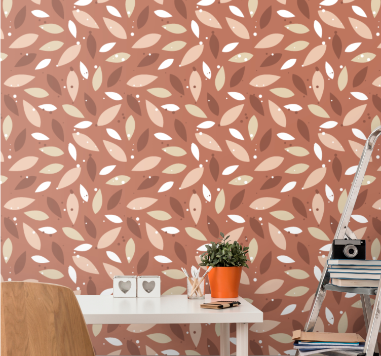 Terracotta leaves pattern leaf wallpaper - TenStickers