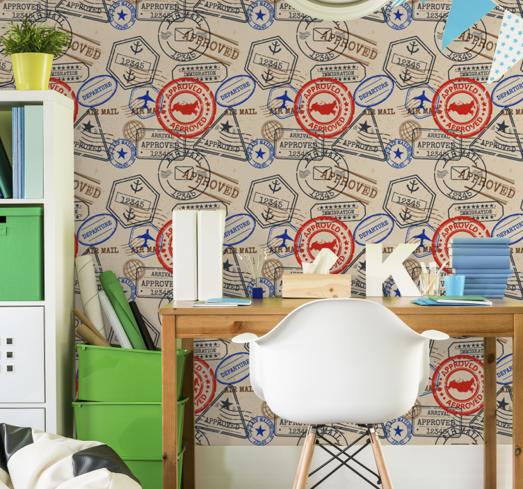 Travel Stamp Patterns letters wallpaper - TenStickers