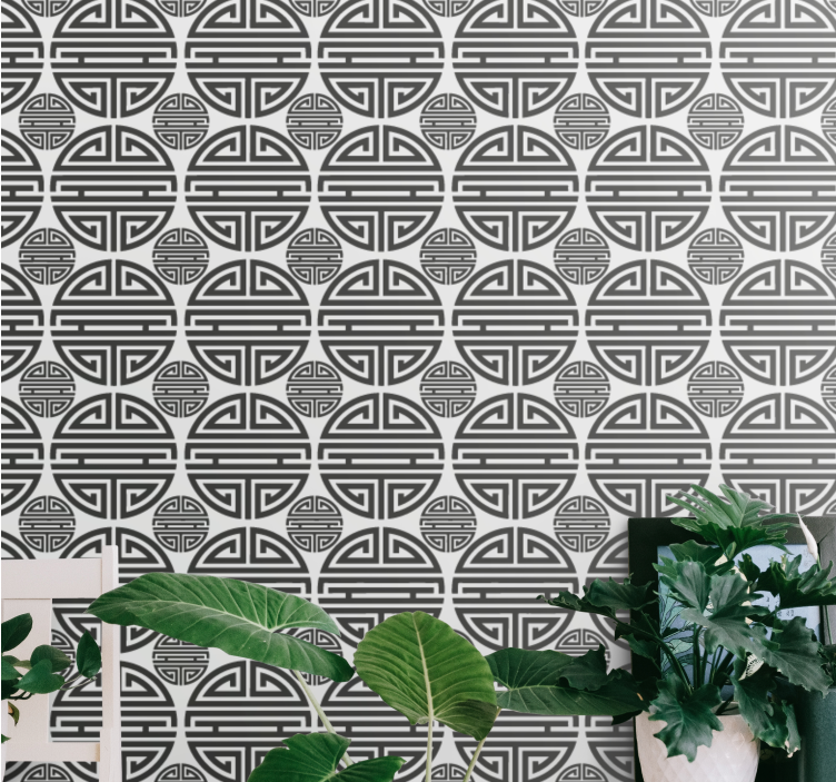 Tribal black and white pattern polka dot wallpaper - TenStickers