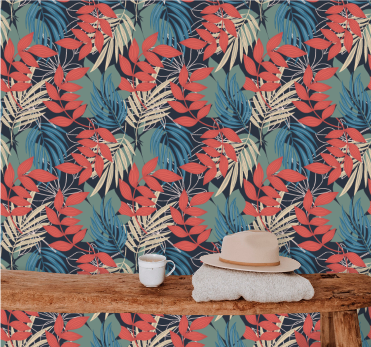 Blue coral jungle leaf wallpaper - TenStickers