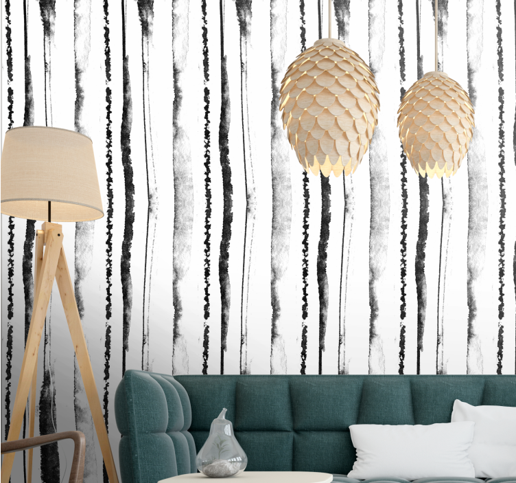 Organic black and white pattern vertical stripe wallpaper - TenStickers