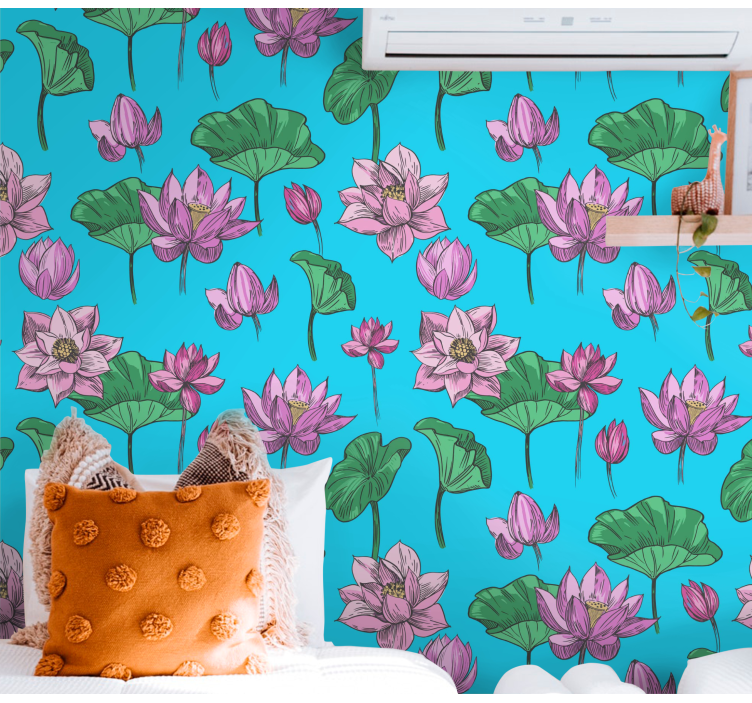 Vibrant lotus flower pattern flower wallpaper - TenStickers