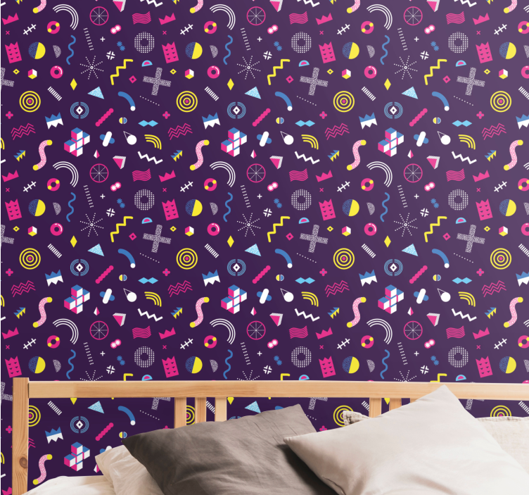 Vibrant Retro Shapes geometric wallpaper - TenStickers