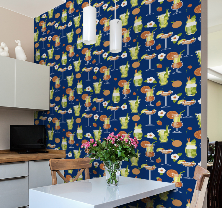 Vintage cocktails pattern kitchen wallpaper - TenStickers