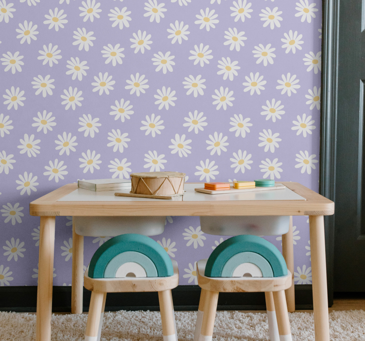 White simple flowers on lila wallpaper - TenStickers