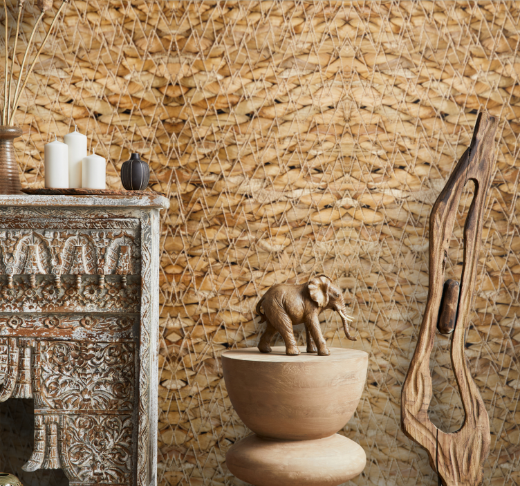 Wood style light french wicker wallpaper - TenStickers