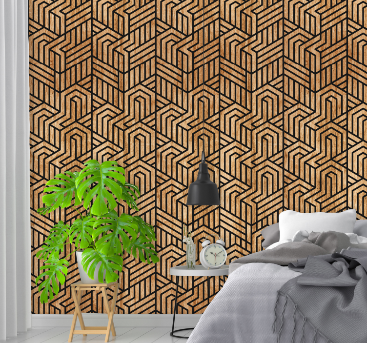 Textured Wallpaper Wooden Geometry - TenStickers