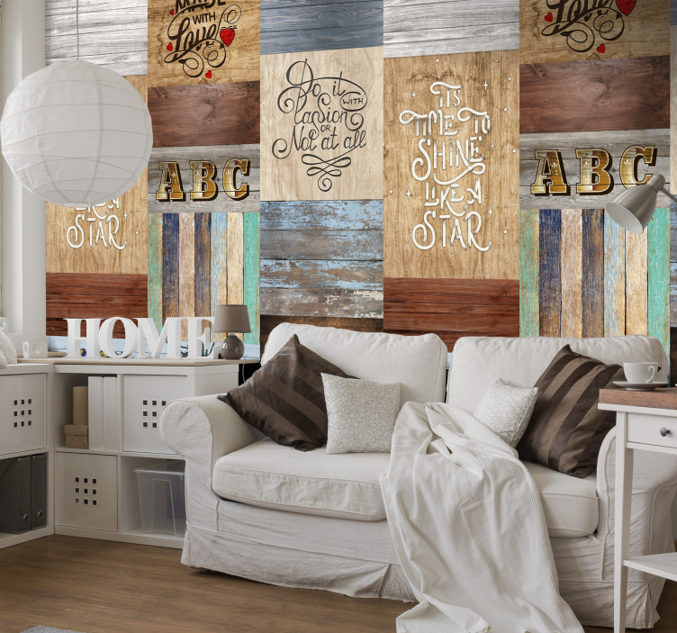 Wooden Inscription Textured Wallpaper - TenStickers