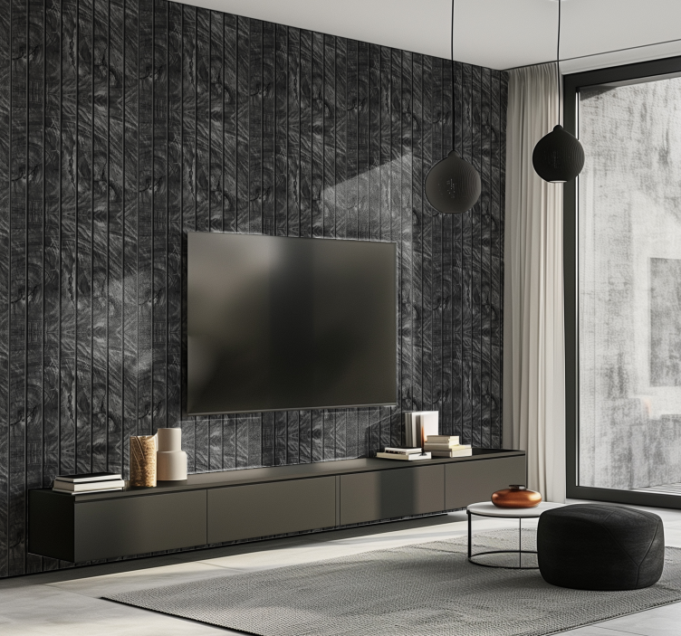 Wooden planks black wallpaper - TenStickers