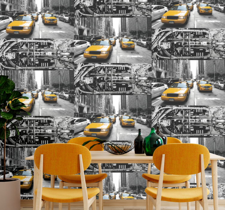 Yellow taxi NYC collage New York wallpaper - TenStickers