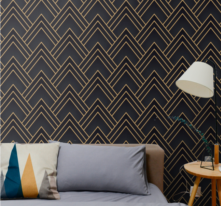 Zigzag golden pattern geometric wallpaper - TenStickers