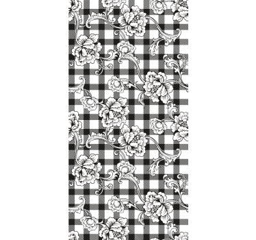 Bedroom wallpaper floral on checked pattern - TenStickers