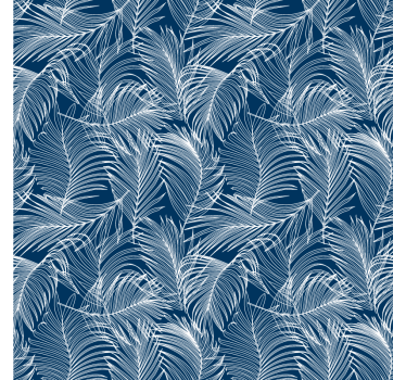 Leaf wallpaper in blue leaves with white outline - TenStickers