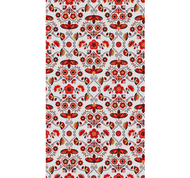 Bedroom wallpaper red folklore pattern from poland - TenStickers