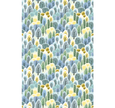 Scandinavian wallpaper green and yellow trees - TenStickers