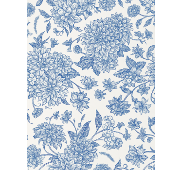 Master bedroom wallpaper blue dahlia floral design - TenStickers