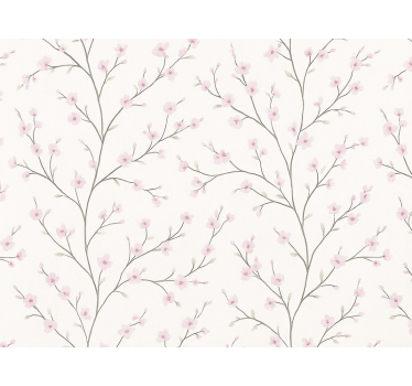Master bedroom wallpaper grey tree with pink flowers - TenStickers