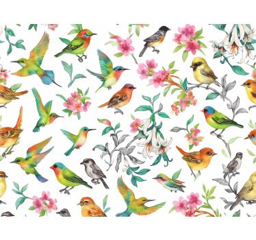 Master bedroom wallpaper colorful nature with birds - TenStickers