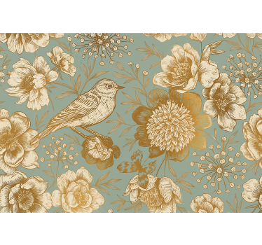 Master bedroom wallpaper grey background with gold flowers - TenStickers