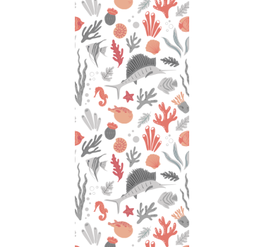 Bedroom wallpaper featuring marine life illustration - TenStickers
