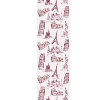 Bedroom wallpaper featuring iconic monuments pattern - TenStickers
