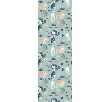 Bedroom wallpaper blue magic mermaid design - TenStickers