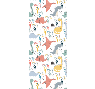 Bedroom wallpaper with colorful dinosaurs and trees - TenStickers