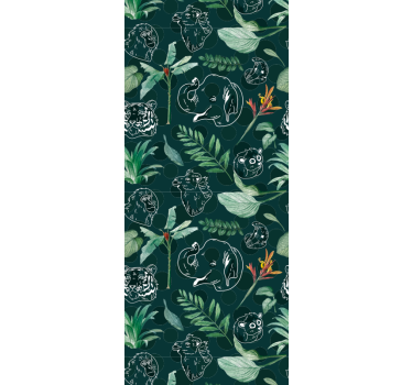 Colorful jungle animals and trees pattern bedroom wallpaper - TenStickers