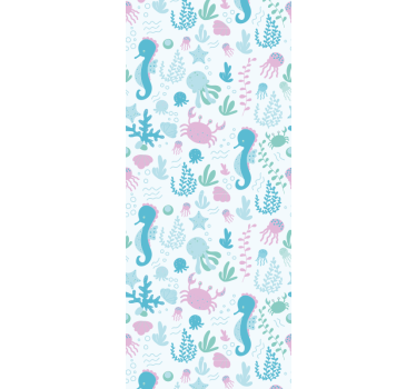 Bedroom wallpaper with pastel sea animals and plants - TenStickers