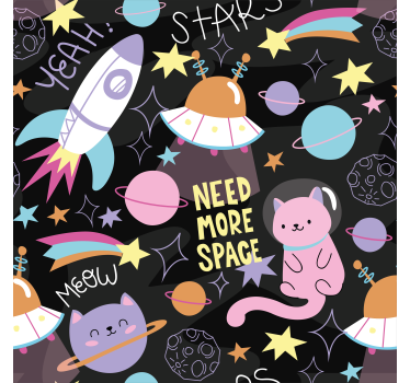 Children space theme cat wallpaper - TenStickers