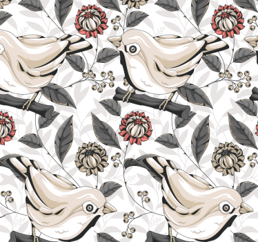 Light background with flowers and birds nature wallpaper - TenStickers
