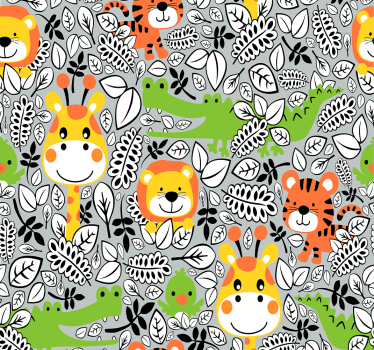 Grey jungle friends Kids Wallpaper - TenStickers