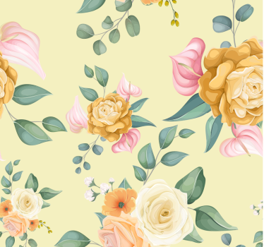 Yellow roses vintage style leaves wallpaper - TenStickers
