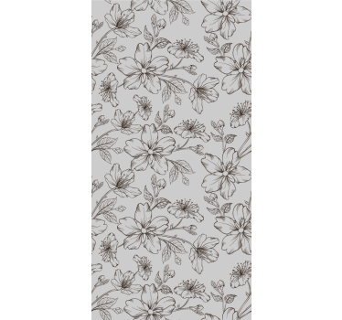 Drawn black flowers on gray background Nature Wallpaper - TenStickers