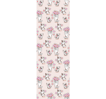 Cats with heart icons pattern Kids Wallpaper - TenStickers