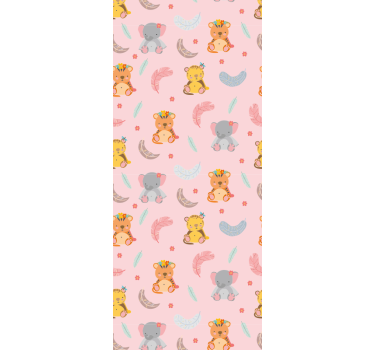 Cute cartoon animals with pink background Kids Wallpaper - TenStickers