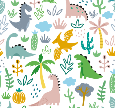 Scandinavian jurassic pattern dinosaurs wallpaper mural  - TenStickers