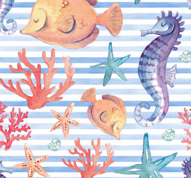 Oceanic Fauna Pattern fish wallpaper - TenStickers