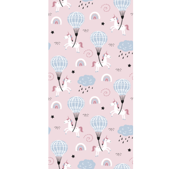 Kids pink wallpaper with unicorns - TenStickers