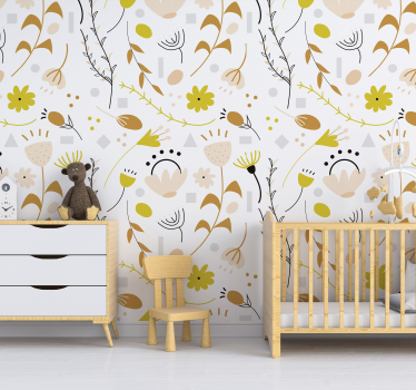 Handdrawn Flowers and Dots Nature Wallpaper - TenStickers
