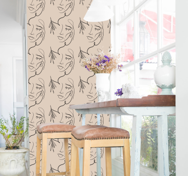 Abstract Line Faces beige wallpaper - TenStickers