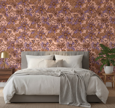 Bedroom wallpaper african style brown floral design - TenStickers