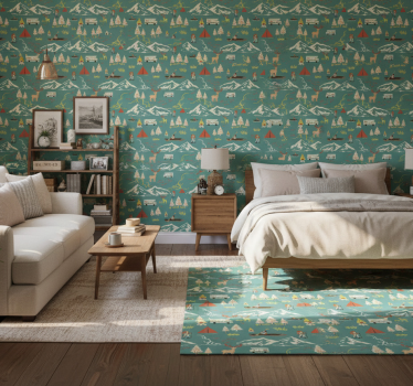 Bedroom wallpaper camping scene with trees and path - TenStickers