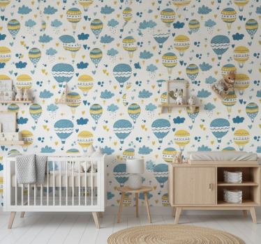 Bedroom wallpaper colorful balloons and clouds - TenStickers