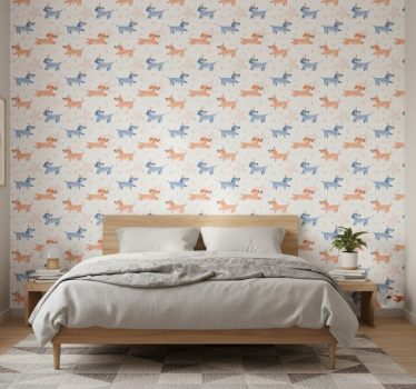 Bedroom wallpaper featuring adorable crowned dogs - TenStickers
