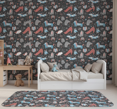 Bedroom wallpaper featuring cute dog illustrations - TenStickers