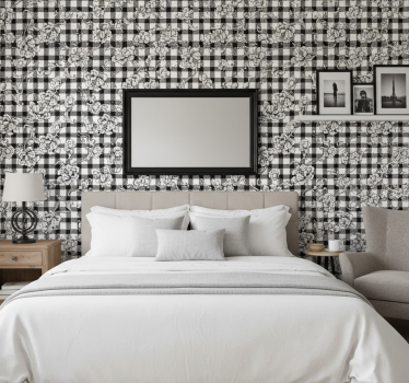 Bedroom wallpaper floral on checked pattern - TenStickers